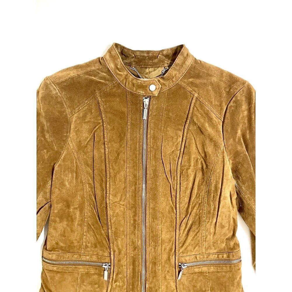 Bernardo Brown Suede Leather Racer Jacket SZ M - Picture 6 of 11